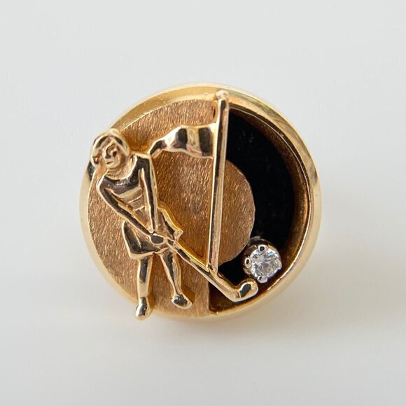 Vintage 14k Solid Yellow Gold Diamond Golfer Band Ring Size 6 - Picture 1 of 10